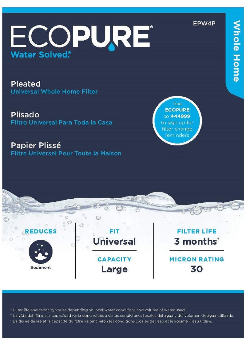 EcoPure EPW4P Pleated Whole Home Replacement Water Filter-Universal Fits Most Major Brand Systems - Image 2